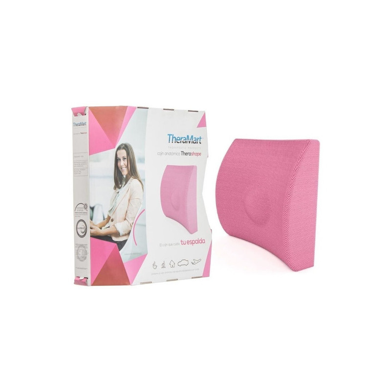 COJIN LUMBAR COLOR ROSADO D/35 X 34 X 12CM C/ESPUMA VISCOELASTICA Y FUNDA HIPOALERGENICA THERASHAPE-THERAMART (TM321)